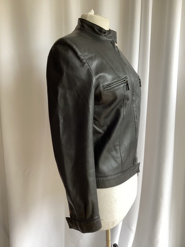 Burberry Black Leather Jacket UK 8 Vintage Super Soft Biker Classic - Picture 7 of 24