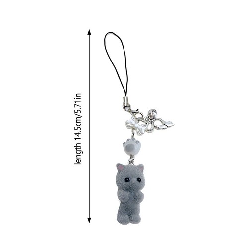 Kawaii Flocking Cat Pendant Phone Lanyard Y2K Cute Bow Kitten Phone Chain - 第 3/8 張圖片