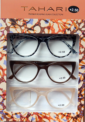 TAHARI 3-PACK PREMIUM READING GLASSES READERS +2.50 MULTI COLOR NEW