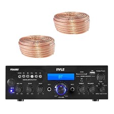 Receptor amplificador estéreo Bluetooth 200 vatios tarjeta USB/SD Pyle, 2 cables de altavoz