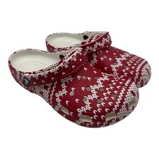 Crocs Classic Holiday Sweater Unisex Red Printed Comfort Clogs Women's 8 Men's 6