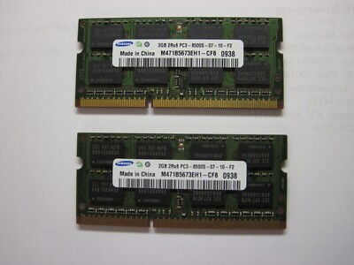 Samsung 2GB X 2= 4GB 2Rx8 PC3-8500S-07-10-F2 RAM/ Laptop Memory  