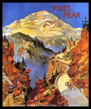 PIKES PEAK COLORADO SPRINGS MANITOU MOUNTAIN USA TRAVEL VINTAGE POSTER REPRO