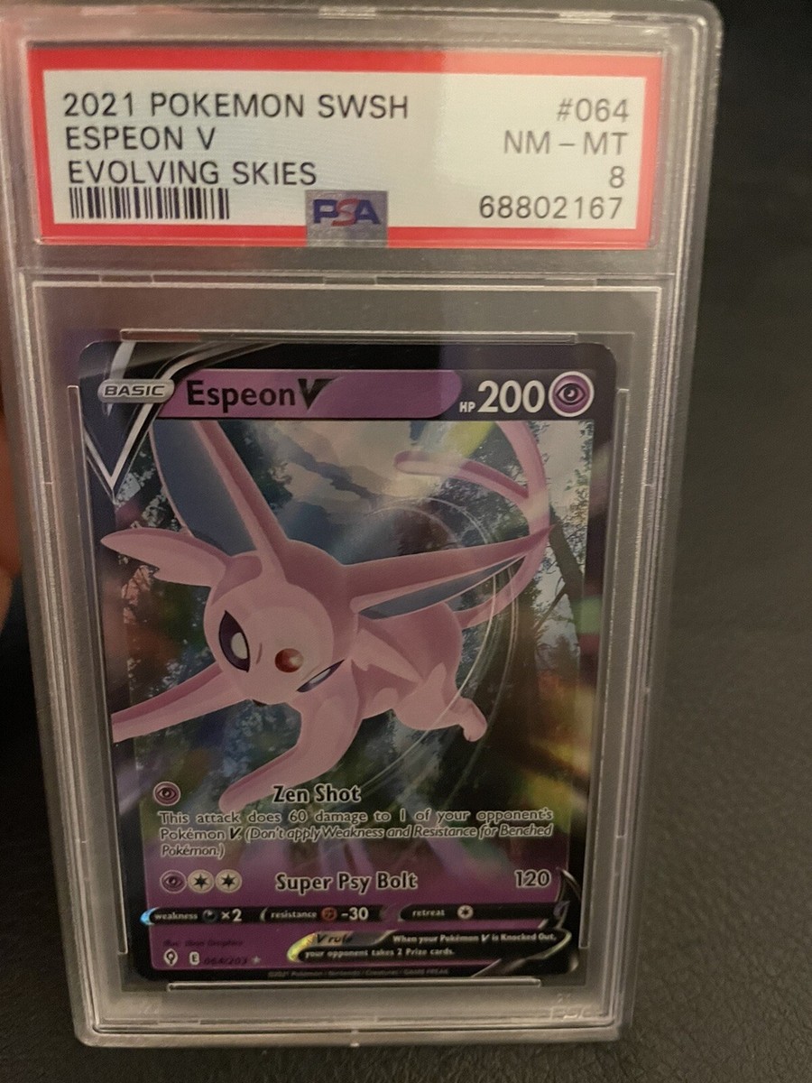 espeon v pokemon card value Pokémon TCG Espeon V Evolving Skies 064/203 Holo Ultra Rare PSA 8