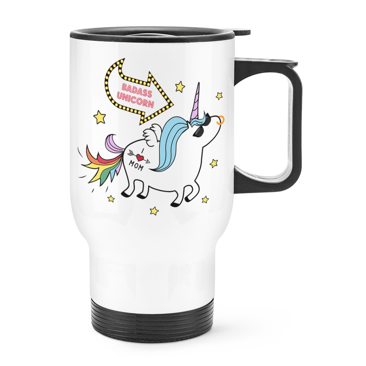 Badass Unicorn Travel Mug Cup With Handle - Funny Thermal Flask