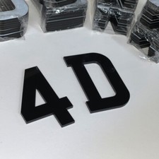 4D NUMBER PLATE LETTERS/SIGNS 3D LASER CUT self peel adhesive 3mm GLOSS BLACK