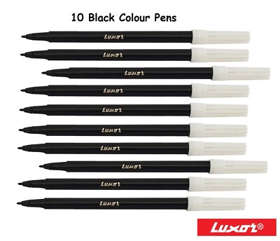 10 Stück LUXOR Waschbar Aquarell Filzspitze Faser SCHWARZ Stifte Schule Kindergarten