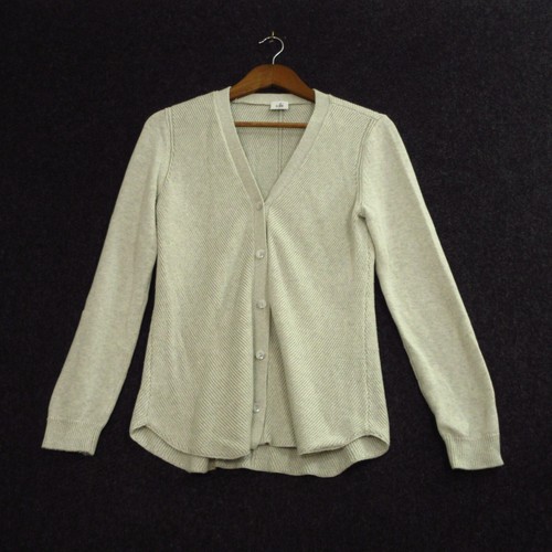 Cabi Oatmeal Beige Diagonal Knit Button 