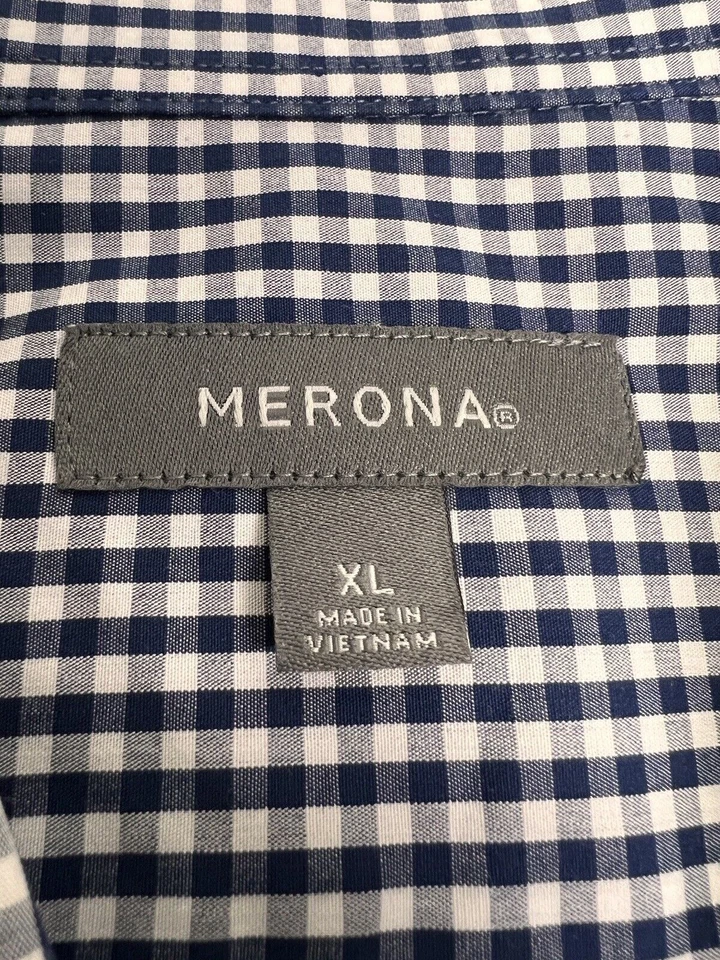 Camisa de vestir Merona para hombre con botones 100 % algodón talla XL azul a cuadros guinga a cuadros Foto 3 de 4