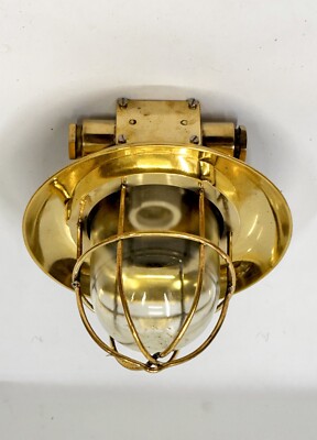 Antike Messing Schott Leuchte mit Schirm - Maritim Marine Deckenhalterung Bef...