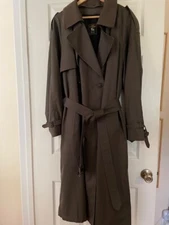 Hart Schaffner Marx  Gray Rain/Stain Repell Zip Wool Lined Trench Coat Sz 46R