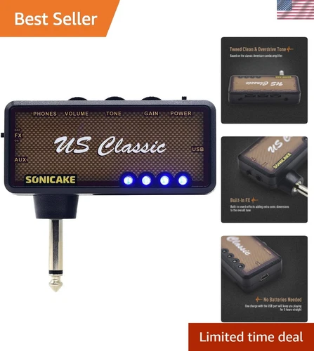 Portable Rechargeable Guitar Headphone Amp with Classic Reverb Effects