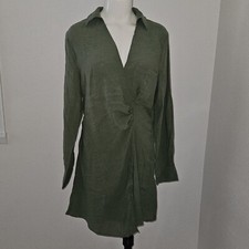 Fashion Nova Autumn Nights Green Mini Dress Size 1X Long Sleeves Wrap Look READ