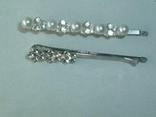 VINTAGE FAUX PEARL RHINESTONE BOBBY PINS 2 UP DO ACCESSORY