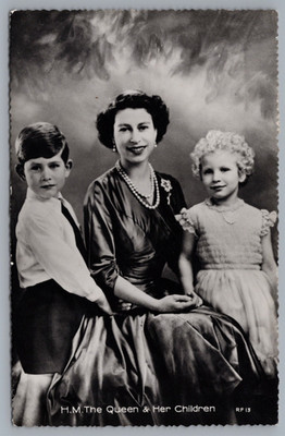 HM The Queen Elizabeth & Children Prince Charles Princess Anne RPPC Postcard