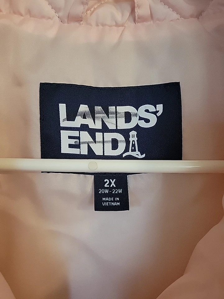 Lands' End Pink Quilted Puffer Vest Women’s 2X (20W-22W) Full Zip Solid Pockets - Image 4 of 4