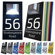 Personalised Solar LED House Number Sign Extra Bright Light Outdoor Door Wall