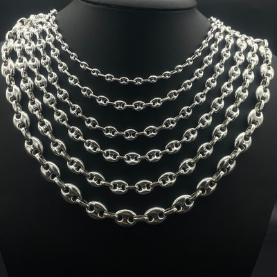 925 Sterling Silver Puffed Mariner Hallow Chain Necklace&Bracelet, Gift for Men