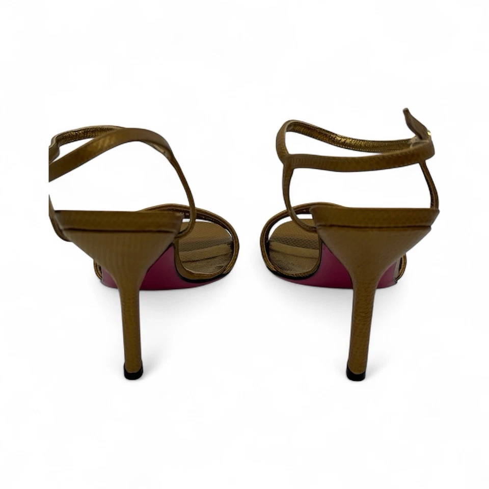 Tacones de aguja con correa de tobillo/encaje dorado EMANUEL UNGARO PARIS talla 7,5 nuevos sin caja Foto 3 de 4