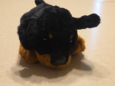 FAO Schwarz Plush 10" German Shepard Puppy Dog Brown Black Laying Down
