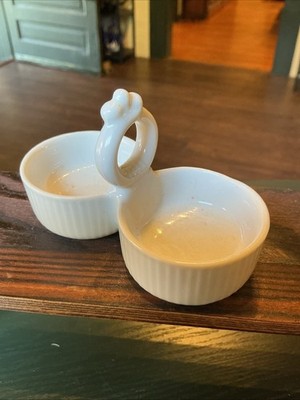 Pillivuyt France CULINAIRE WHITE Handled Salt Pepper Cellar Condiment Tray Dish