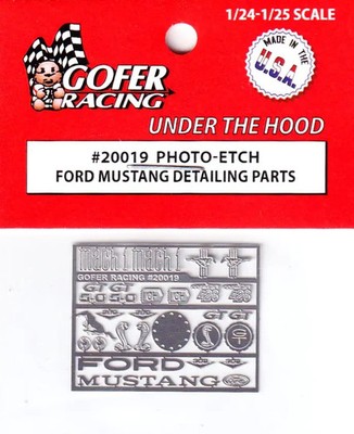 Gofer 20019 Photo-Etch Ford Mustang Badges, Scripts and Parts for models 1/25 24