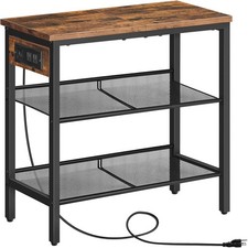3-Tier Narrow Side Table w/ Charging Station, Adjustable Nightstand