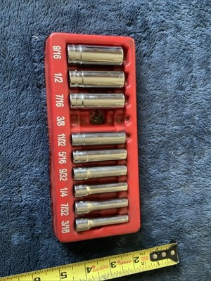 Snap On 1/4  Drive Deep Socket Set, Sae, 6pt missing 1 .pics For Sizes 