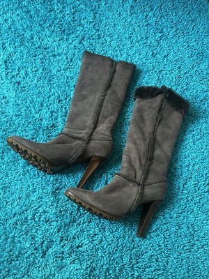 Casadei Beige Shearling Pull On Knee High Closed Toe Boots US 10 EU 40