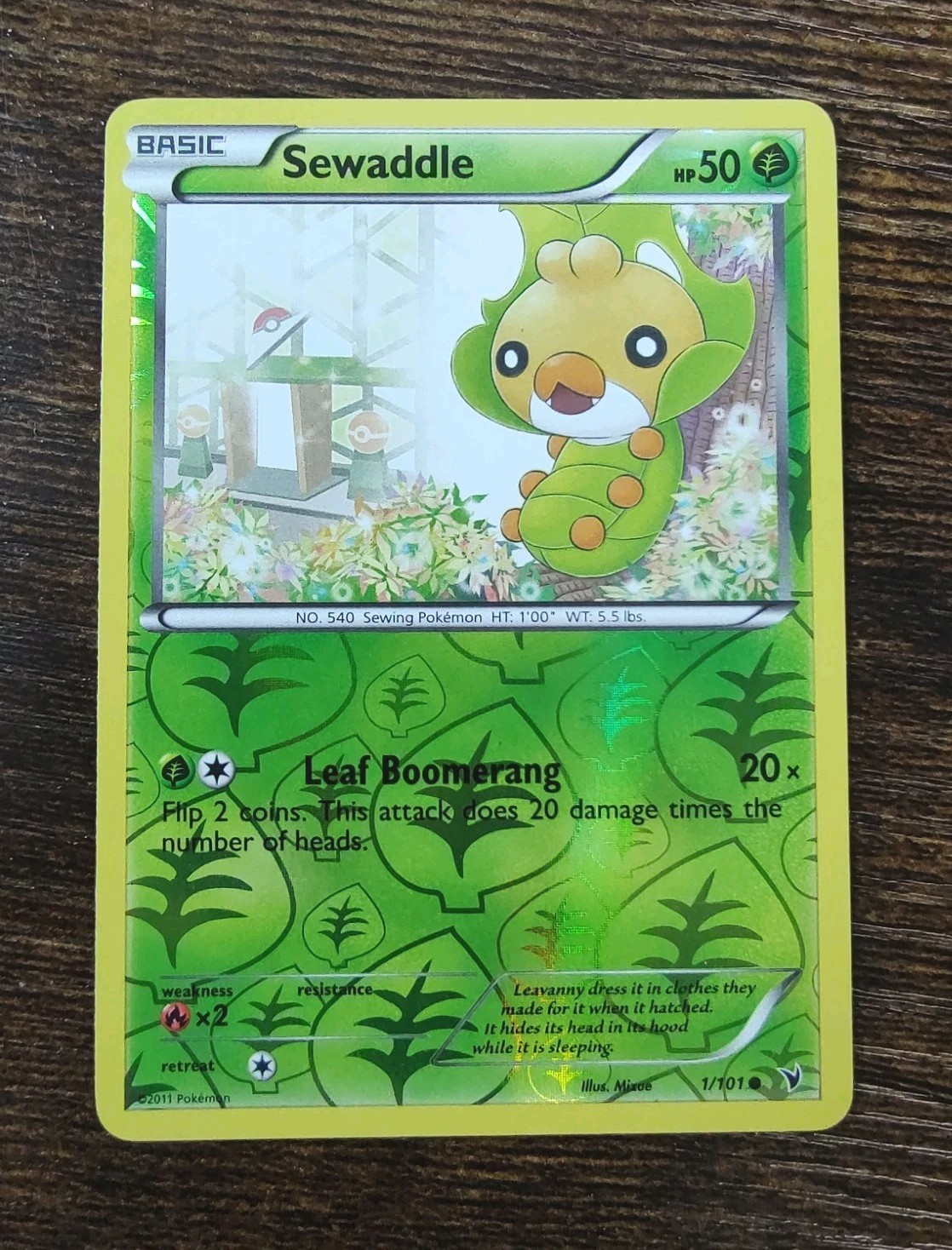 Sewaddle 1/101 Noble Victories Reverse Holo Rare Pokemon Card NM-MINT