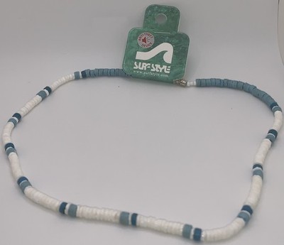Surf Style Necklace Aqua Blue White Beads Adjustable 18'' 136240 BOGO!