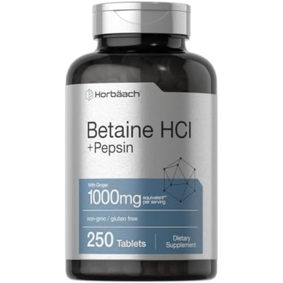 Betaine Hcl with Pepsin | 1000Mg | 250 Tablets | Hydrochloride Supplement