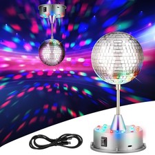 Silver 5 Inch Mirror Disco Ball Motor 5rpm 3 Light Color 18 LED Rotating Party
