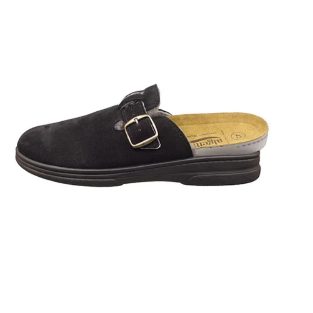 Algemare Herren Pantolette 8748 Lammfell Leder bequem Hausschuh Schnalle 40-47