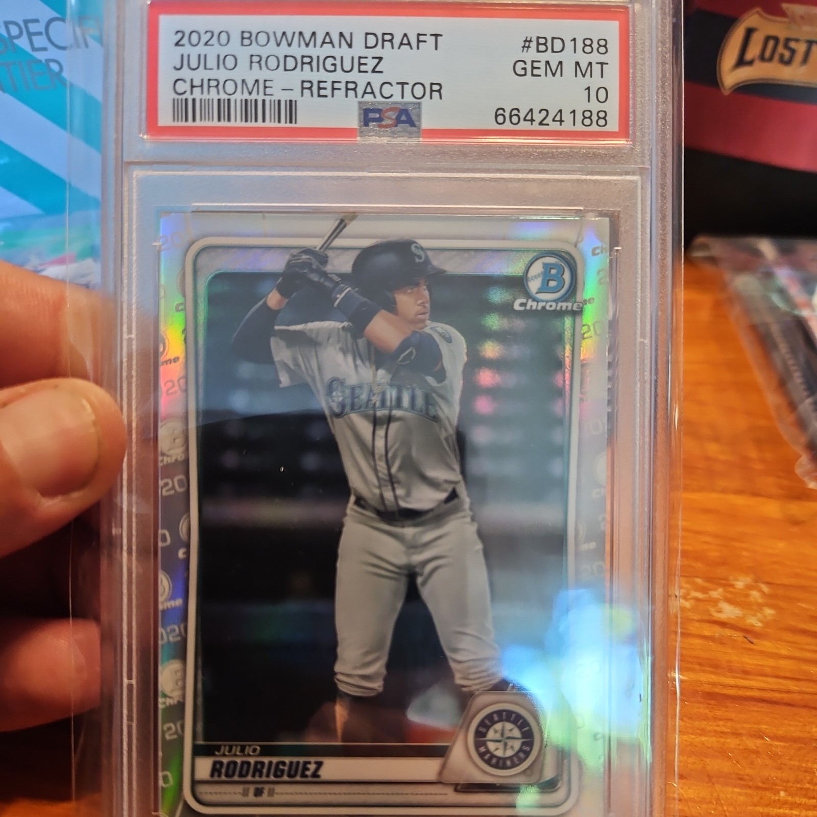 2020 Bowman Chrome Draft Julio Rodriguez Rookie Refractor Card #BD188 PSA 10 Gem view 9