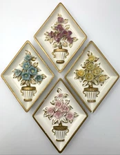VTG Lefton Porcelain 3D Flower Wall Plaques Set of 4 Japan Roses & Florals 1983