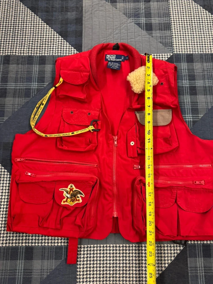 Deadstock 复古 90 年代 Polo Ralph Lauren Anheuser Collab 钓鱼/狩猎背心男式 L — 第 4/4 张图片