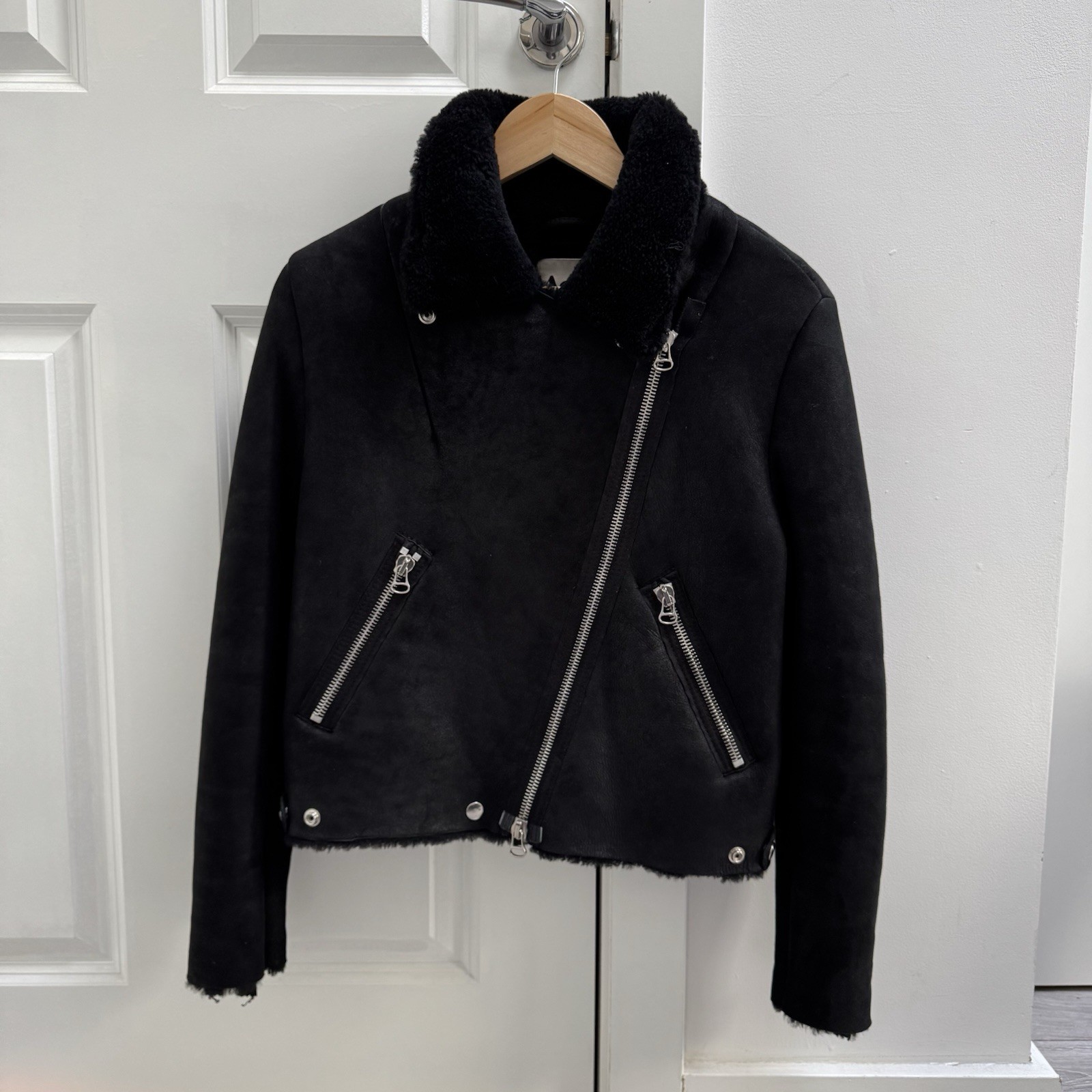 Acne Studios Black Leather Shearling Lined Jacket - Biker Style, UK 8 (36) | Authentic | No Wear | RRP £1800