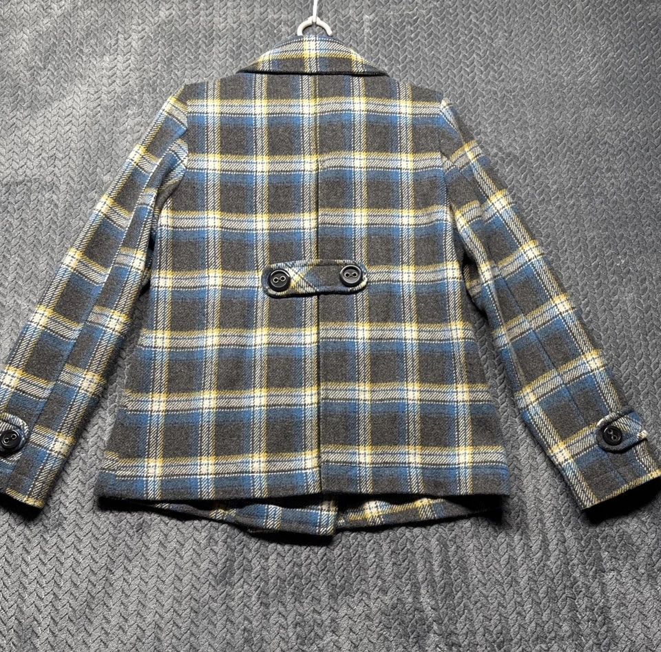 Chaqueta chaquetón Aeropostale para mujer L gris azul mezcla de lana a cuadros doble pecho Foto 4 de 4