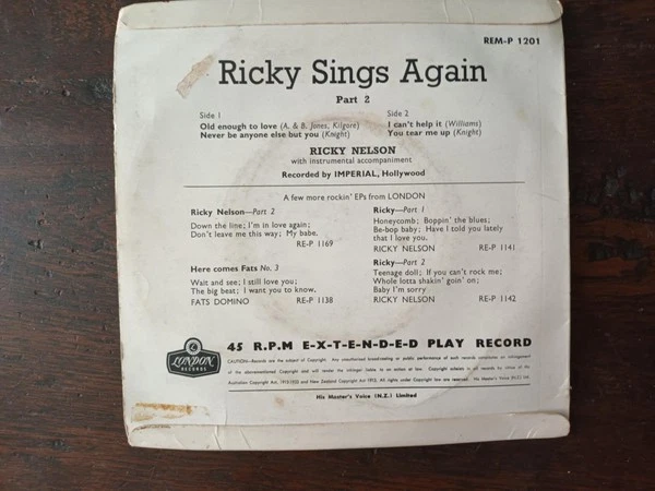 Ricky Nelson - Ricky Sings Again - Part 2 (7", EP, 4-P) (Very Good (VG)) - 37812 - Image 2 of 4