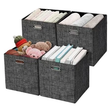 Collapsible Storage Cubes,11×11 Heavy Duty Fabric Stroage Basket Bins, 4pcs,B...