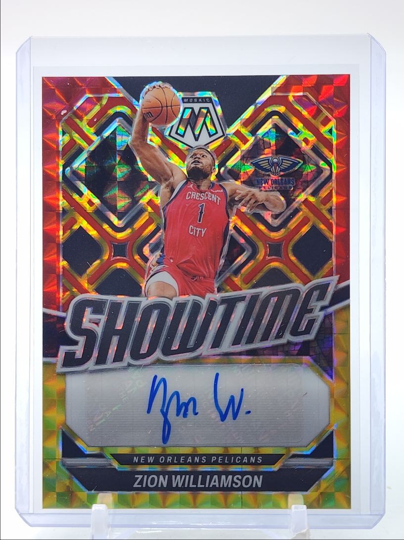 ZION WILLIAMSON 2023-24 MOSAIC SHOWTIME RED YELLOW CHOICE FUSION AUTO Q5692