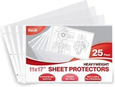 Heavyweight 11x17 Sheet Protectors 25 Pack Archival Document Sleeves Clear