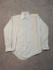 Vintage After Six Tuxedo Shirt Mens M4 Blue Floral Ruffle 1970s Union Made
