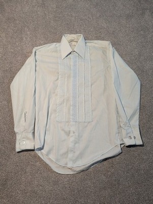 Vintage After Six Tuxedo Shirt Mens M4 Blue Floral Ruffle 1970s Union Made 