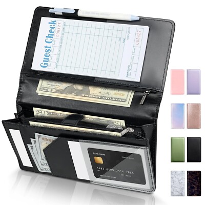 Server Book 5''x9'' High Volume with Zipper Magnetic Pocket Black for Waitress