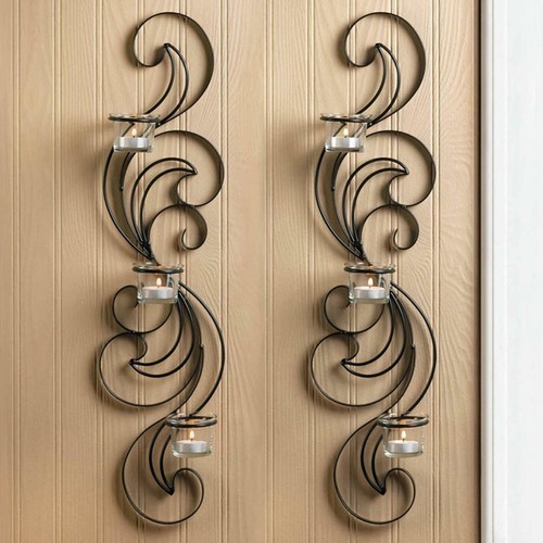 Locken Schwarz Eisen Glas Wisp Kerze Wandhalterung Pracht Wandleuchter Set