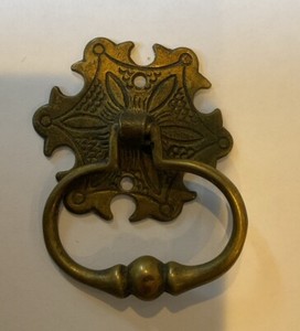 Antique Brass Vintage Furniture Hardware Single Cabinet Etched Brass Pull Handle