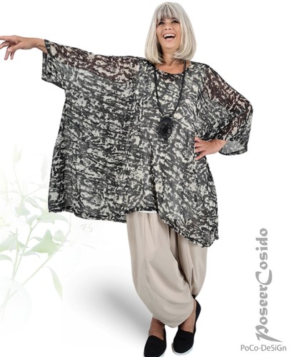Blusa túnica de gasa negra beige 46 48 50 52 56 58 60 62 - Imagen 5 de 12