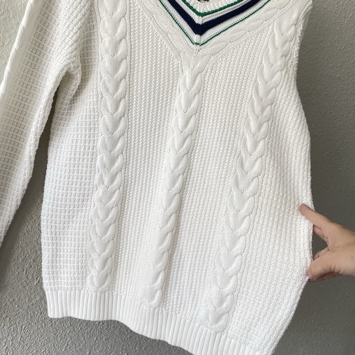 Lands End Drifter Mens M 38 40 White Cricket Tennis Preppy Academia Sweater - Picture 9 of 13
